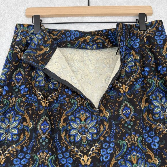 Vtg Midi Skirt 12 Blue Gold Damask Academia Old Money Modest Grunge Boho 90s Y2K - Picture 4 of 10